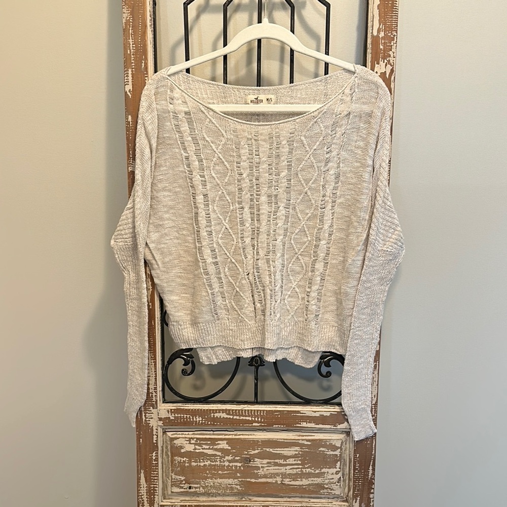 Hollister Cream Crew Neck Sweater with Cable Knit Design